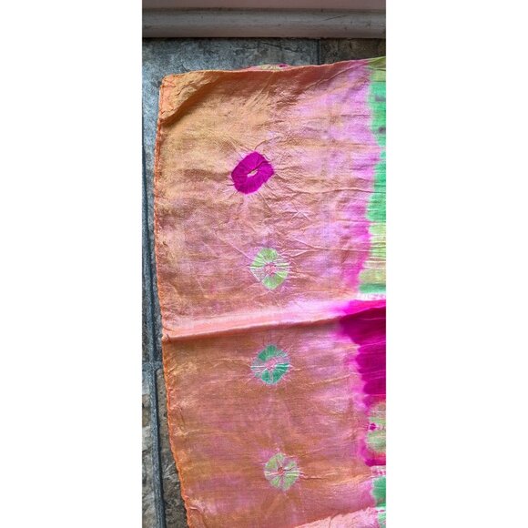 Vtg 1970's Traditional Bhandini Tie and Dye Artistic Silk Scarf Shawl Wrap 100% - Picture 3 of 10
